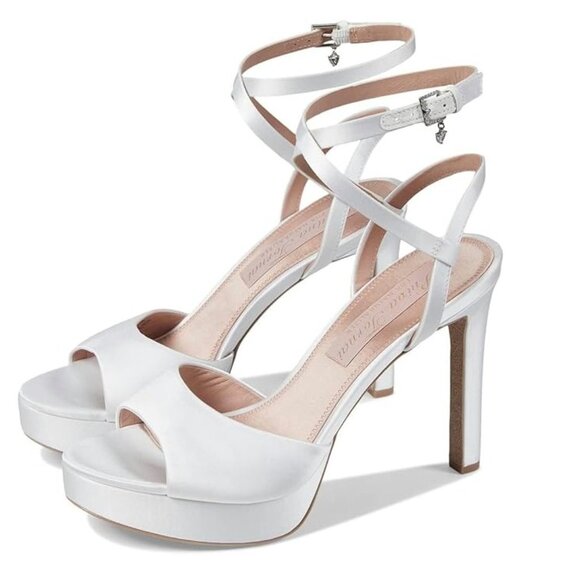 Pnina Tornai for Naturalizer White Satin Ankle Strap Platform Heels 10.5 New - Picture 8 of 12